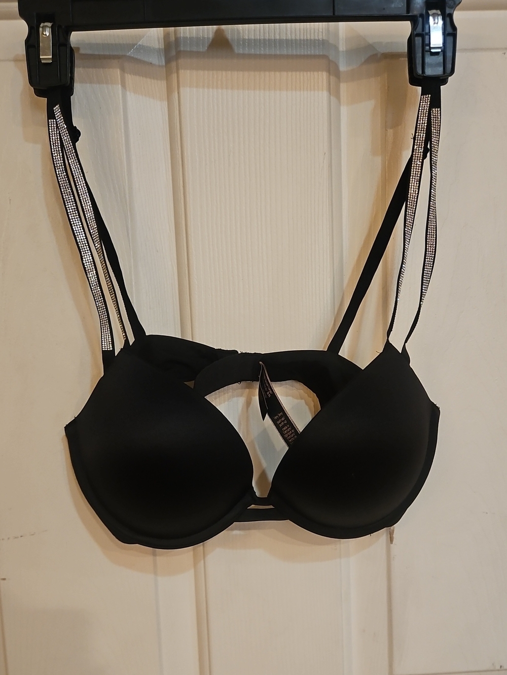 Victoria's Secret Black Push-Up Bra with Rhinestone Accent Straps